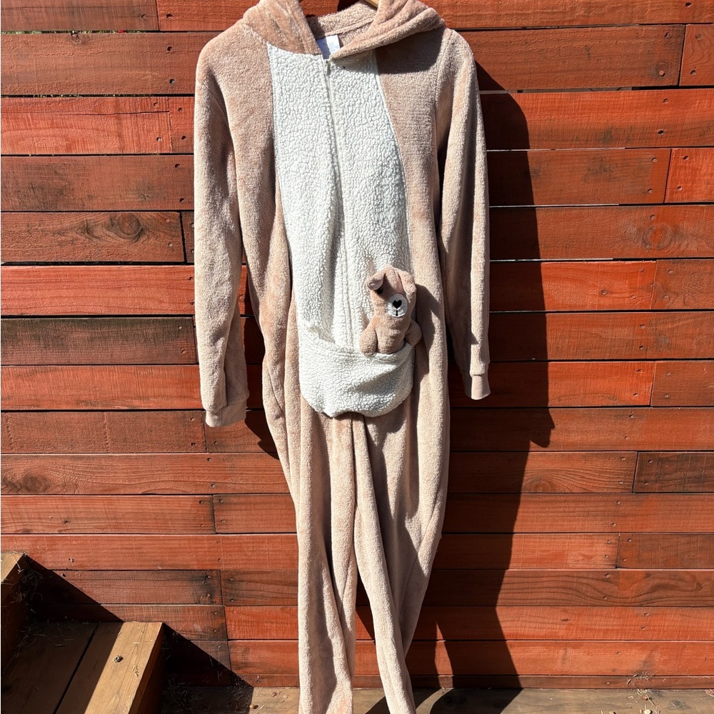 Plush Hooded Kangaroo Onesie with Pocket Baby Joe Plush sewn in